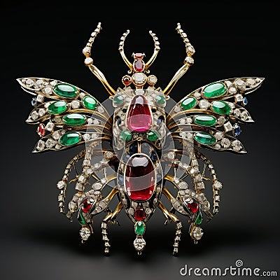 Exquisite Bug-shaped Antique Brooch With Influences From Raimundo De Madrazo Y Garreta And Sultan Mohammed Stock Photo