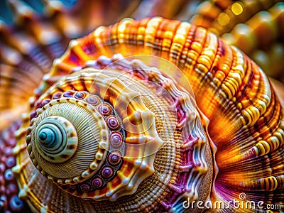 Exquisite Closeup of a Seashell Intricate Patterns and Textures Unveiled in Stunning Detail A High Depth of Field Stock Photo
