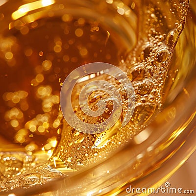 Close up view of a glass of whisky with golden bokeh background Stock Photo