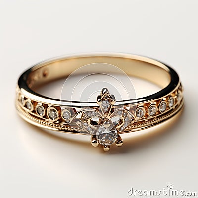 Exquisite Diamond And Gold Engagement Ring With Fleurette Pattern Stock Photo