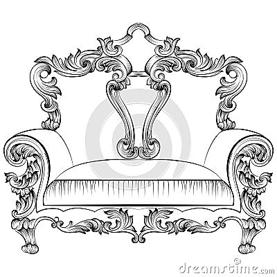 Exquisite Fabulous Imperial Baroque armchair engraved. Vector French Luxury rich intricate ornamented structure Vector Illustration