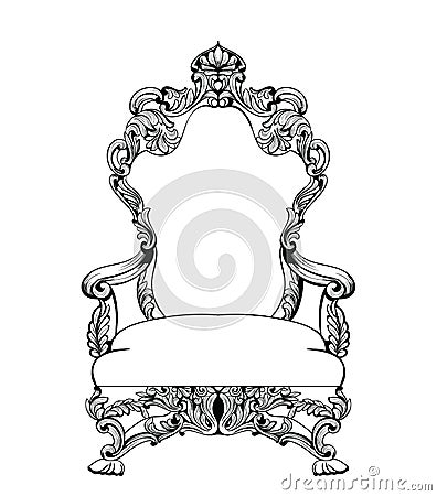 Exquisite Fabulous Imperial Baroque armchair engraved. Vector French Luxury rich intricate ornamented structure Vector Illustration