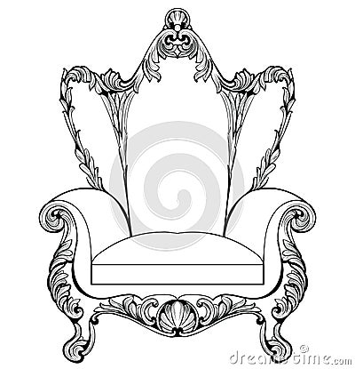 Exquisite Fabulous Imperial Baroque armchair engraved. Vector French Luxury rich intricate ornamented structure Vector Illustration