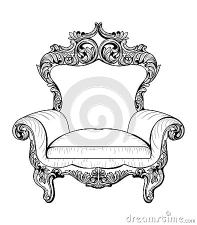 Exquisite Fabulous Imperial Baroque armchair engraved. Vector French Luxury rich intricate ornamented structure Vector Illustration