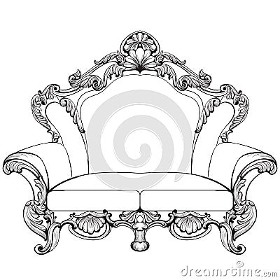 Exquisite Fabulous Imperial Baroque armchair engraved. Vector French Luxury rich intricate ornamented structure Vector Illustration