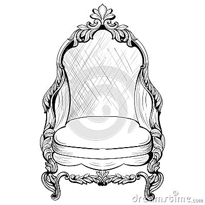 Exquisite Fabulous Imperial Baroque armchair in luxurious fabric ornament. Vector Illustration