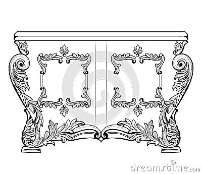 Exquisite Fabulous Imperial Baroque chest table with drawers. Vector French Luxury rich intricate ornamented structure Vector Illustration