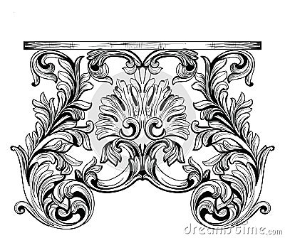 Exquisite Fabulous Imperial Baroque chest table with drawers. Vector French Luxury rich intricate ornamented structure Vector Illustration