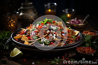 Exquisite food photography delicious gourmet cheese nachos capture detailed intricacy Stock Photo