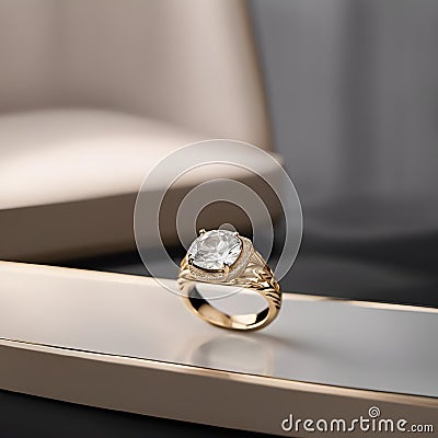 An exquisite gold ring with a diamond center stone is displayed providing a stunning visual Cartoon Illustration