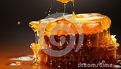 Exquisite golden honey and intricate honeycomb pattern on a stylish modern background Stock Photo