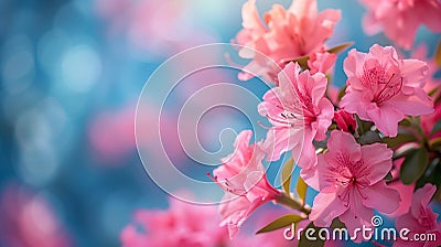 Vivid Pink Azaleas with Dreamy Blue Background Stock Photo