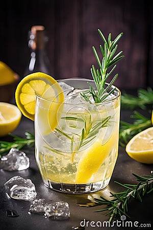 Exquisite Lemon and Rosemary Infusion in Chic Glasses Stock Photo