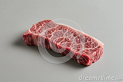 Exquisite marbled Wagyu beef steak on a simple gray surface Stock Photo