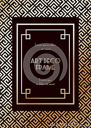Exquisite minimalistic golden geometric art deco illustration. Greek or Roman abstract frame. Elegant vintage vector Vector Illustration