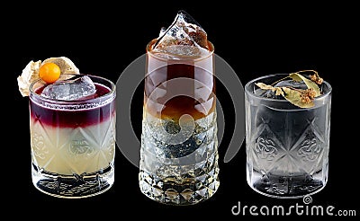 Exquisite original cocktails on a black background Stock Photo