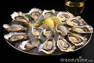 Exquisite oysters served with a delectable tangy lemon twist for stunning presentation Stock Photo