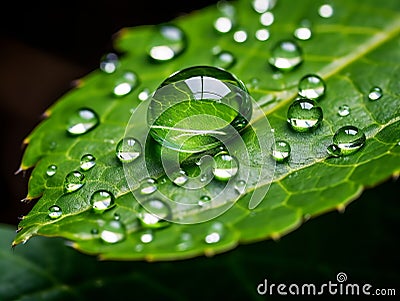 Enchanting Microcosm: A Stunning Dew Drop on Leaf Masterpiece Stock Photo