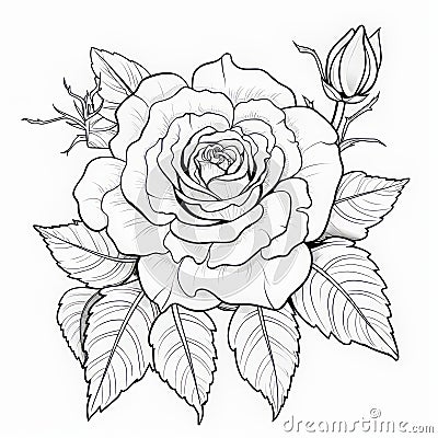 Exquisite Rose Coloring Page With Surrealistic Elements Stock Photo