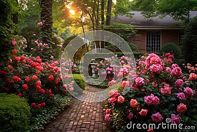 Exquisite Rose Garden With Array Of Vibrant Colors. Generative AI Stock Photo