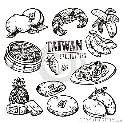 Exquisite Taiwan specialties collection Vector Illustration