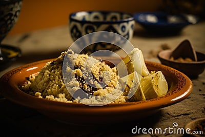 Exquisite traditional Brazilian food menu, delicious delicacy, brazilian food, cuzcuz, cous , cassava, farofa, serving Stock Photo