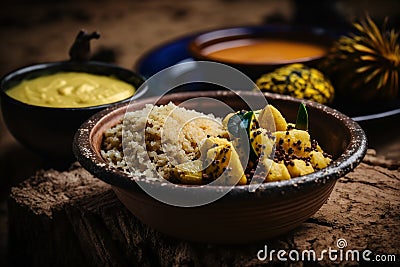 Exquisite traditional Brazilian food menu, delicious delicacy, brazilian food, cuzcuz, cous , cassava, farofa, serving Stock Photo