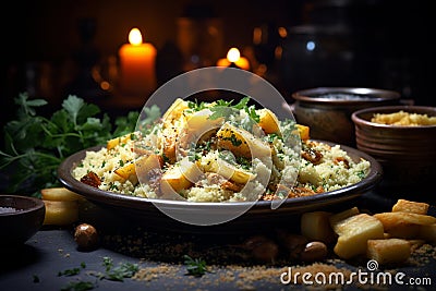 Exquisite traditional Brazilian food menu, delicious delicacy, brazilian food, cuzcuz, cous , cassava, farofa, serving Stock Photo