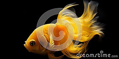 Exquisite Tropical Orange Fish with Large Tail on Black Background Stock Photo