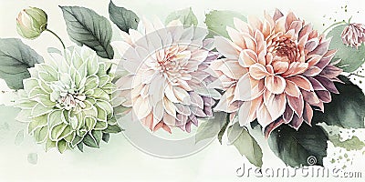 Exquisite Watercolor Dahlias for Wedding Stationery. Stock Photo