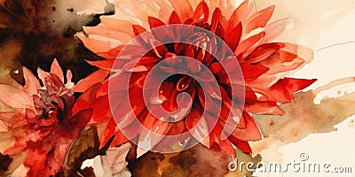 Exquisite Watercolor Dahlias for Wedding Stationery in Peppermint Colors Stock Photo