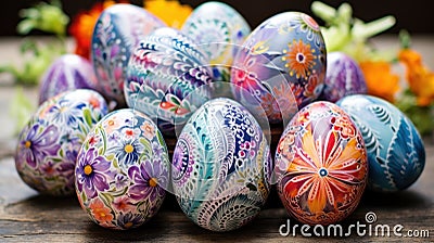 Exquisite Watercolor Ornate Easter Eggs with Intricate Patterns AI Generated Cartoon Illustration