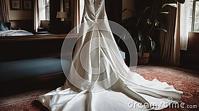 The brides sleek and stunning satin wedding dress created with Generative AI Stock Photo