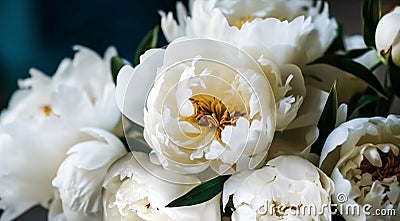 Exquisite White Peony Ensemble: A Stunning Close-Up of a Bountiful Bouquet. Perfect for Any Celebration, AI generative Stock Photo