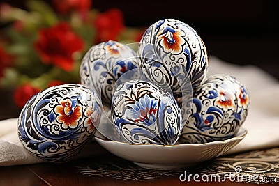 Exquisitely Decorated Easter Eggs in a Variety of Colors on a Captivating and Lively Background Stock Photo