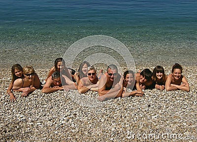 Extended family at beach Stock Photo