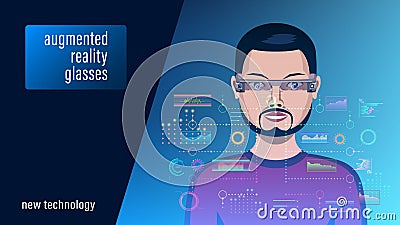 Extended reality XR, man in augmented reality glasses Vector Illustration