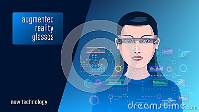 Extended reality XR, woman in augmented reality glasses Vector Illustration