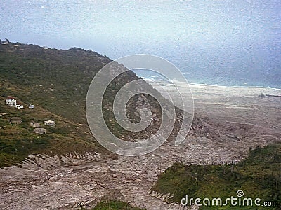 Extensive damage to the southern part of the island of Montserrat following the eruption of the Soufriere Hills volcano Stock Photo