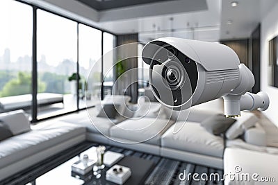 Extensive network reach in surveillance cameras is enhanced by protective modem connection, offering secure and efficient remote m Cartoon Illustration