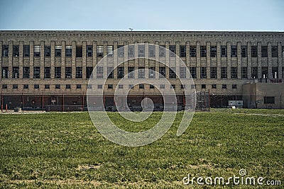 Exterior of abandoned factory in Detroit, Michigan. Large deserted building. Editorial Stock Photo