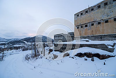 Exterior of abandoned prison Stock Photo