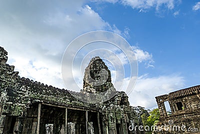 Exterior of the Bayon temple, Angkor Thom, Angkor, Cambodia Stock Photo