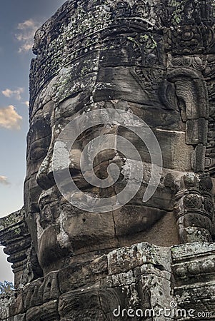 Exterior of the Bayon temple with gargantuan faces, Angkor Thom, Angkor, Cambodia Stock Photo