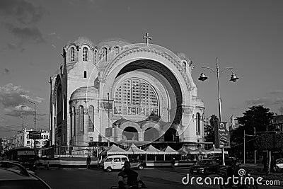 Exterior black and white view of the Basilica of the Holy Virgin Cairo, Egypt, Heliopolis Editorial Stock Photo