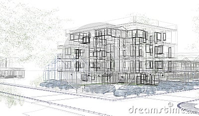 Exterior building wireframes, design rendering, architecture Stock Photo