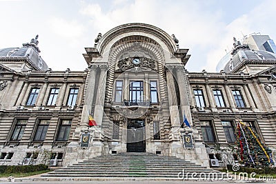 Exterior of the Cec Palace Palatul Cec in Bucharest, Romania Stock Photo