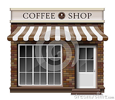 Exterior coffee boutique shop or cafe brick texture. Blank mockup of stylish realistic coffee street shop. Small 3d Vector Illustration