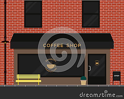 Exterior coffee shop brick texture flat design Vector Illustration