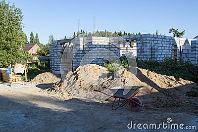 exterior of a country house under construction. Site on which th Stock Photo